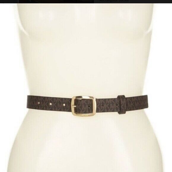 Women's MK Signature Belt Brown Leather Gold
